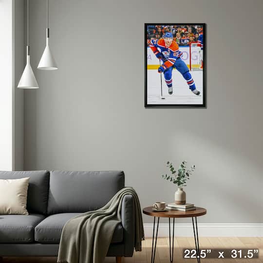 Connor McDavid Framed 20" x 29" Canvas Oilers Action-V 22.5" x 31.5"